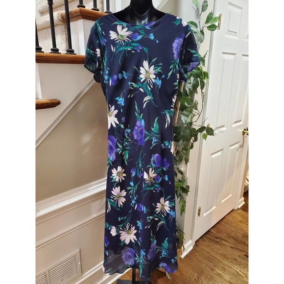 R&K Original Women's Blue Floral Round Neck Short Sleeve Long Maxi Dress Size S - Picture 7 of 11